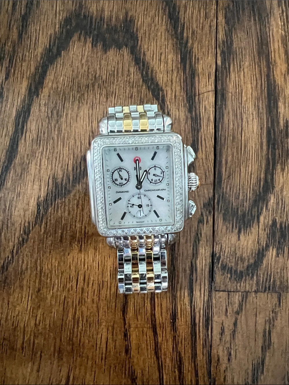 Michele Two-Tone Silver and Gold Square Chronograph Watch